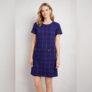 J.Crew Navy Plaid Shift Dress Short Sleeve size 10